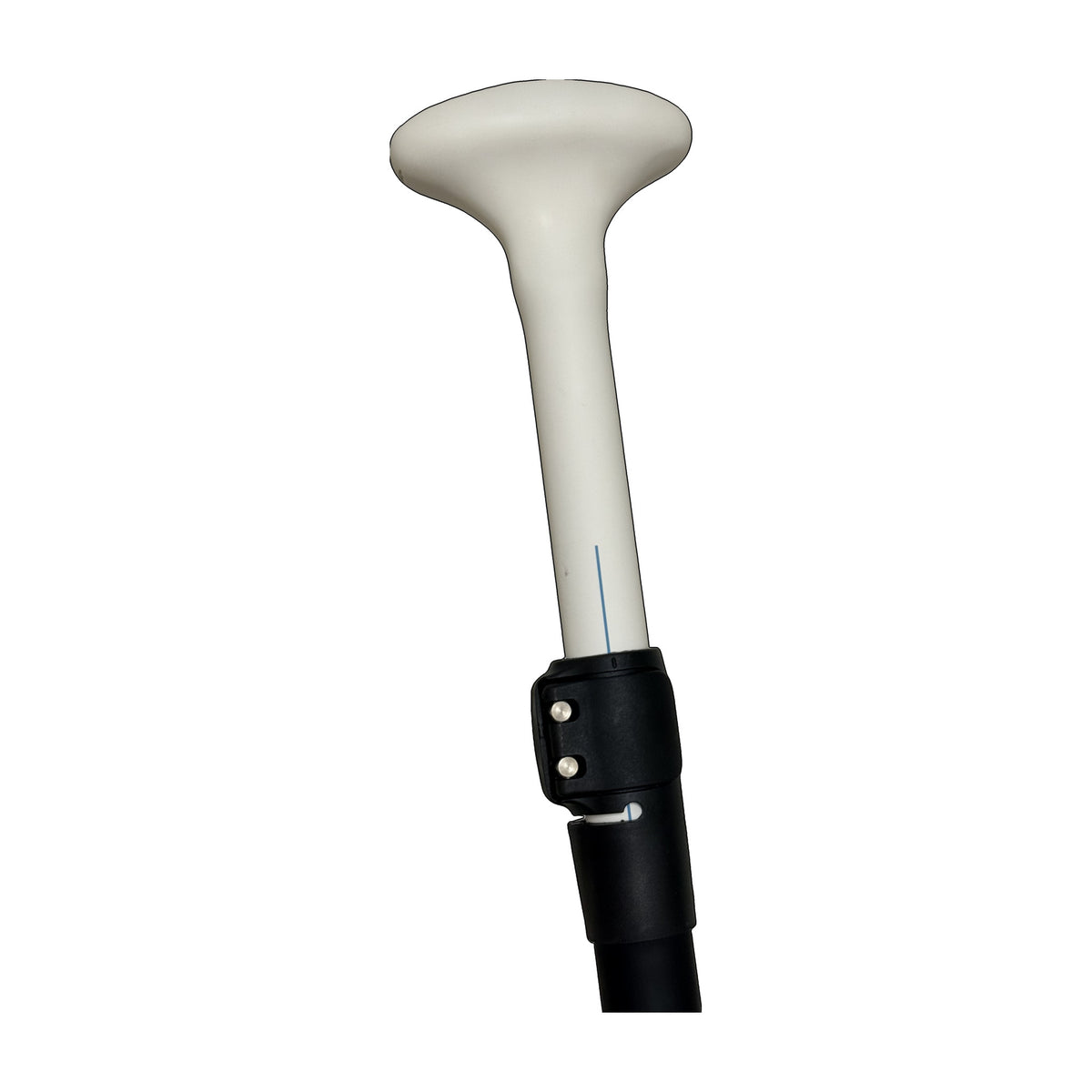 Close-up of The Everyday Paddle handle and lever-lock adjustment collar with alignment slot, the same system as the carbon Tough Blade.