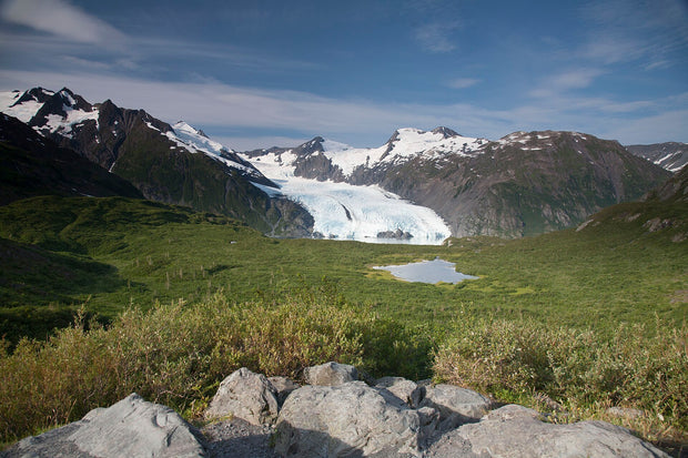 Portage Glacier and Portage Lake from Portage Pass Trail, Chugach National Forest, Alaska, in summer