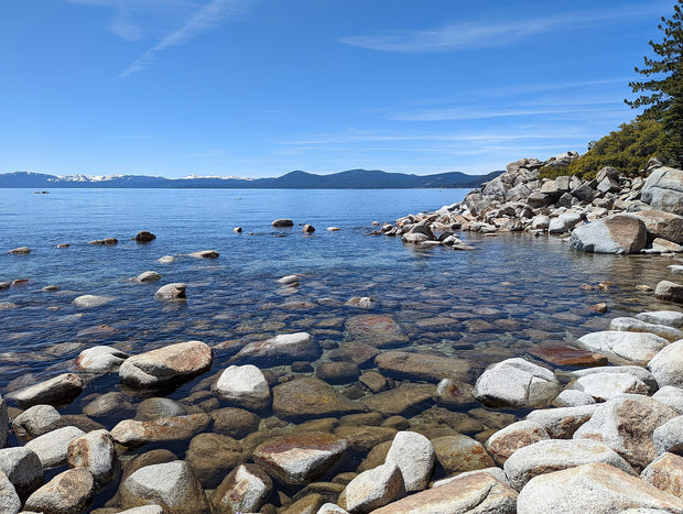 Sand Harbor State Park on Lake Tahoe's Nevada shore, crystal clear alpine water ideal for paddleboarding