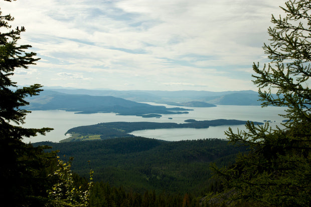 Flathead Lake Montana open water with Wild Horse Island in the distance, clear blue water