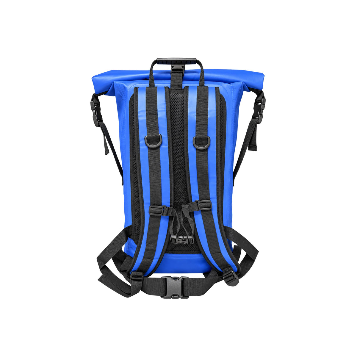 Hydrus 20L waterproof dry bag backpack, back view showing padded shoulder harness and waist belt