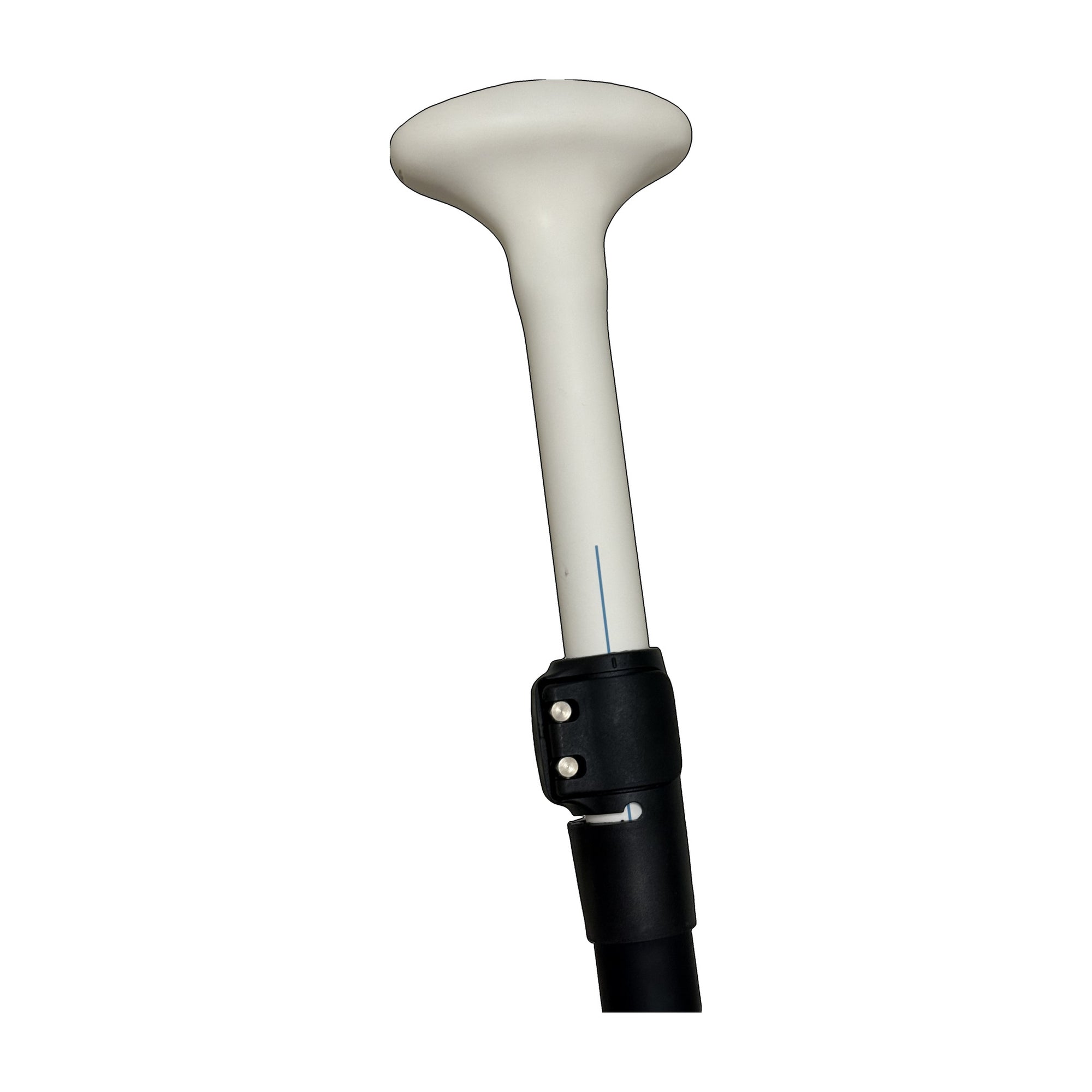 Close-up of The Everyday Paddle handle and lever-lock adjustment collar with alignment slot, the same system as the carbon Tough Blade.