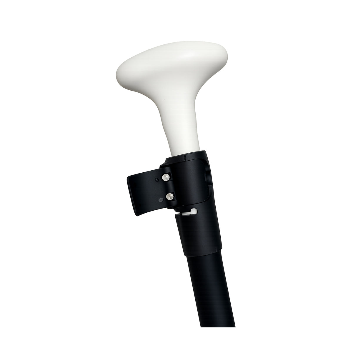 Hydrus paddle adjustment lever kit: the black compression lever collar with two stainless steel screws, shown on the paddle shaft below the white T-grip handle.