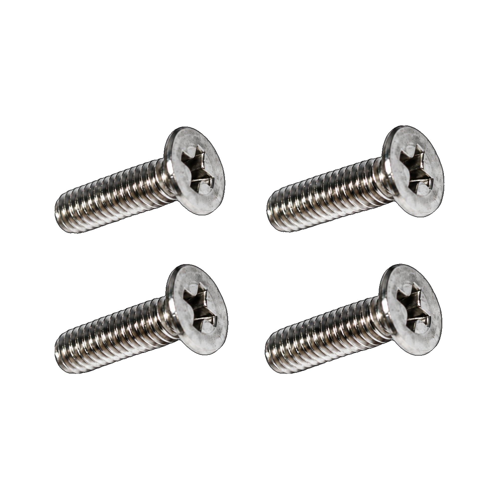 Four 4mm x 10mm stainless steel machine screws, the Hydrus paddle adjustment screws 4-pack.